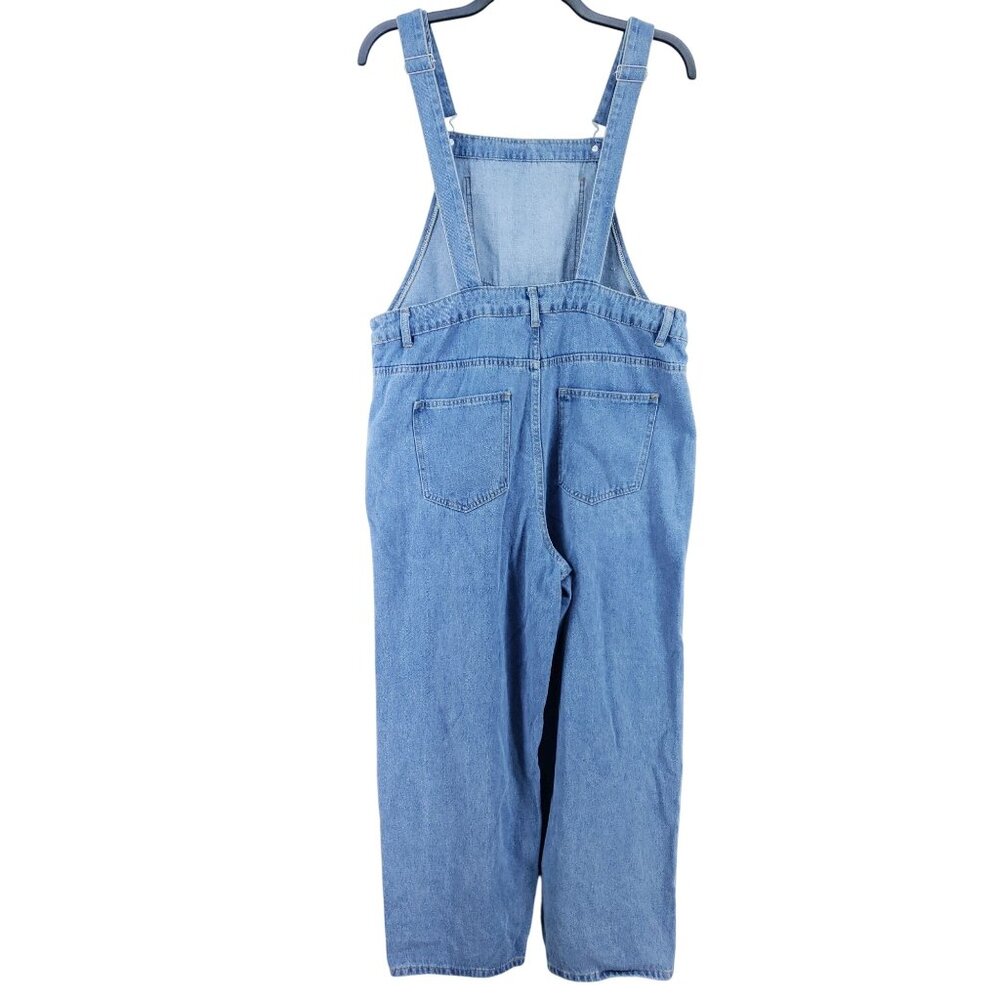 Shein Curve Denim Bib Overalls Womens OXL Adjustable Straps Cotton Blend Light W - Picture 2 of 9